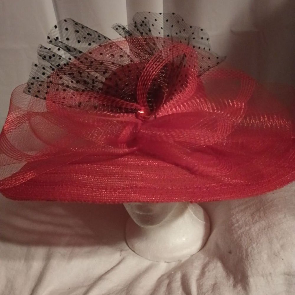 SUMMER CLEARANCE -- WIDE  BRIM RED TOPPER  HAT FOR CHURCH AND  SPECIAL EVENTS